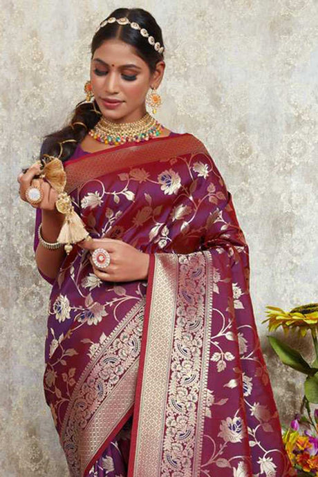 Purple Banarasi Woven Design Saree