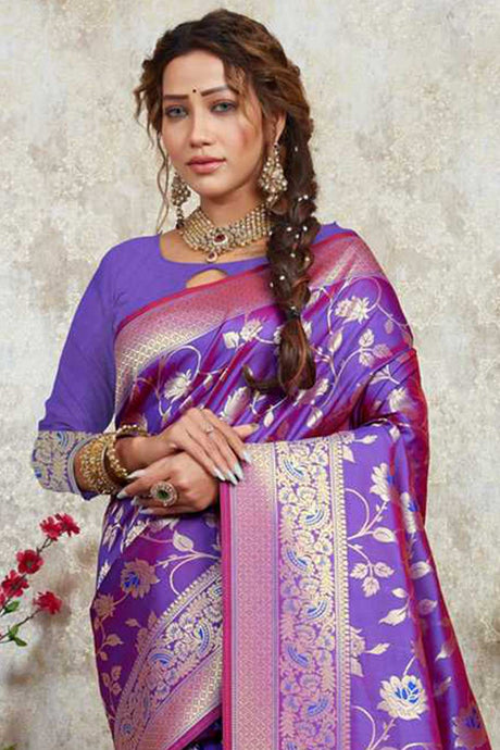 Banarasi Woven Design Saree In Purple