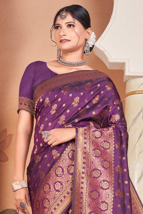 Banarasi Woven Saree In Purple