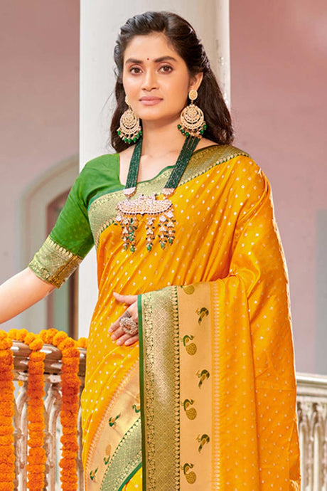 Yellow Banarasi Woven Saree