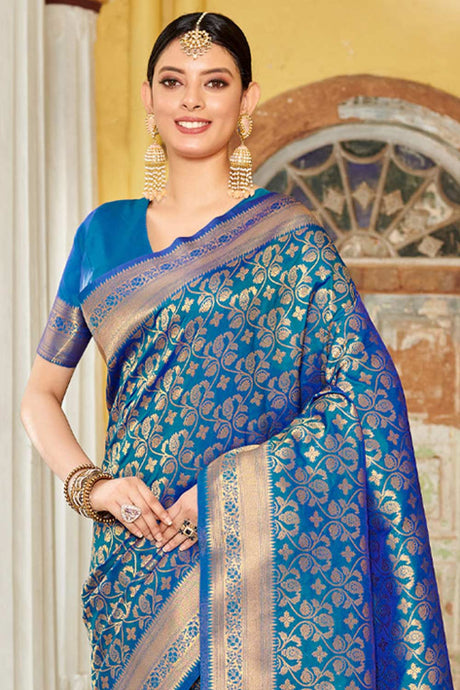 Blue Banarasi Woven Saree