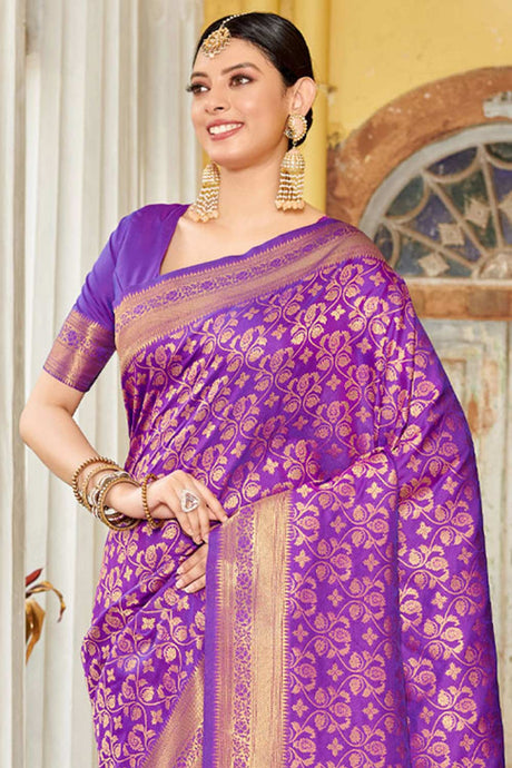 Purple Banarasi Woven Saree