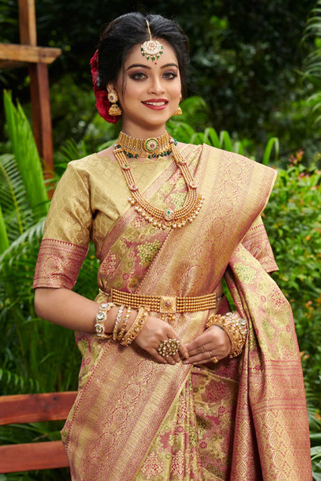 Pink Banarasi Woven Saree