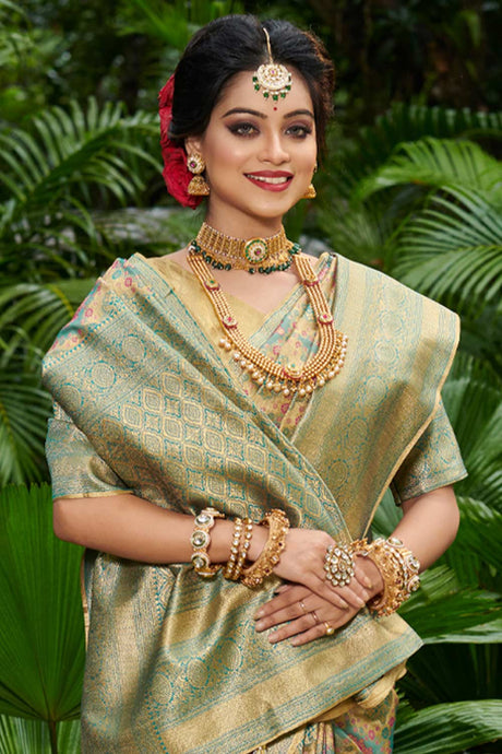 Green Banarasi Woven Saree