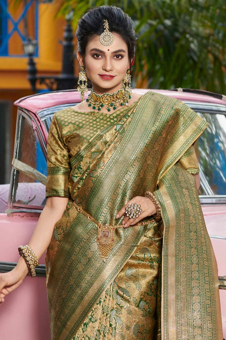 Green Banarasi Woven Saree