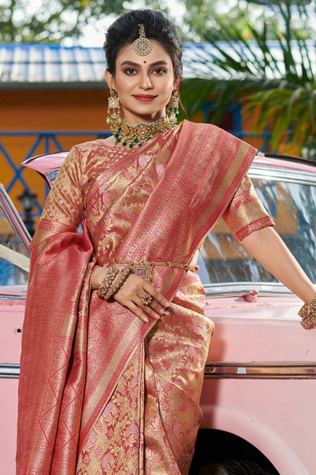 Pink Banarasi Woven Saree