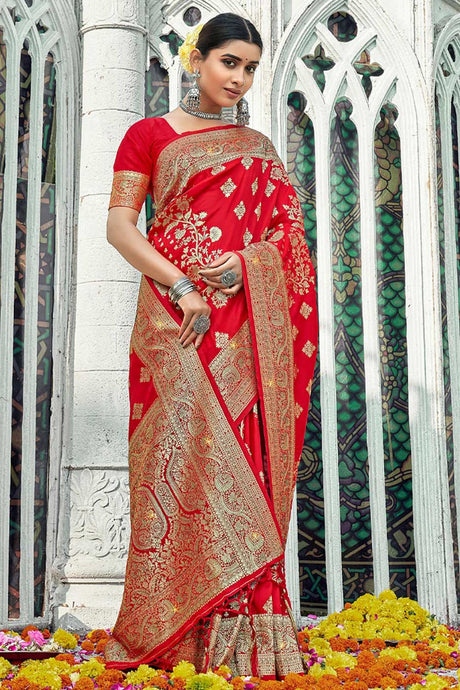 Red Banarasi Woven Saree