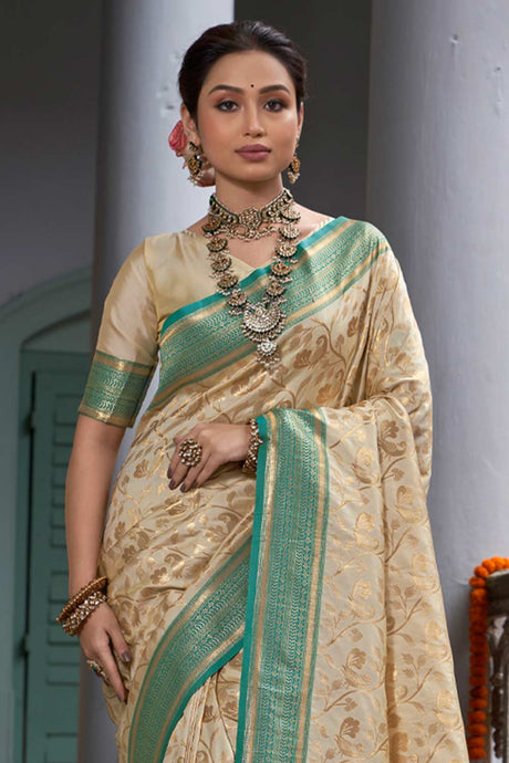 Off-White Banarasi Woven Saree