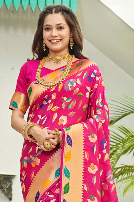 Pink Banarasi Woven Saree