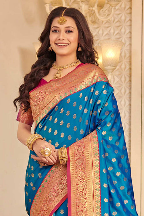 Blue Banarasi Woven Saree