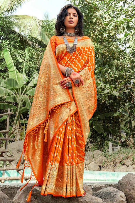 Orange Banarasi Woven Saree