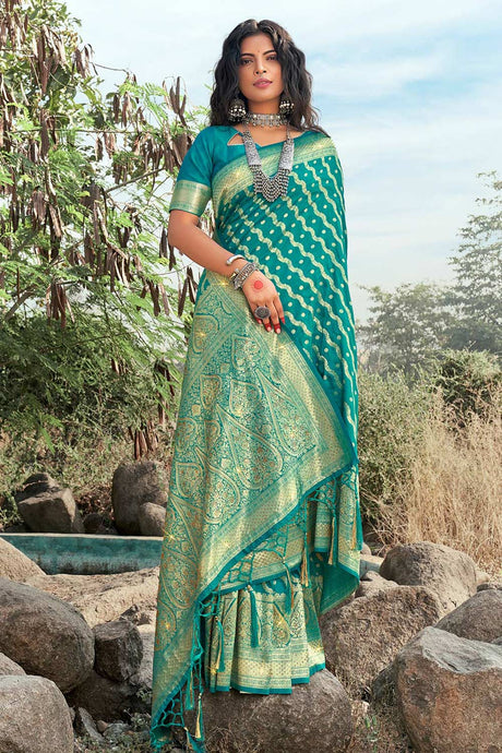 Banarasi Woven Saree In Turquoise