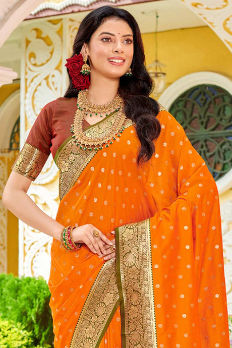 Orange Banarasi Woven Saree