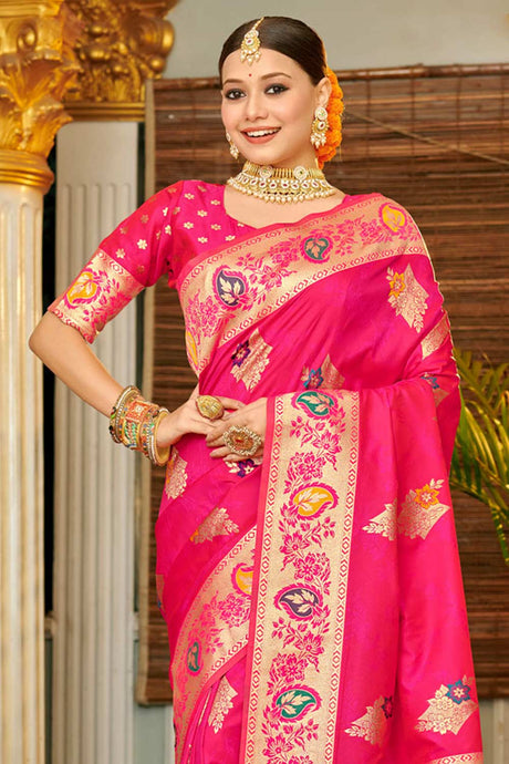 Pink Banarasi Woven Saree