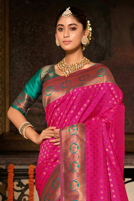 Magenta Banarasi Woven Saree