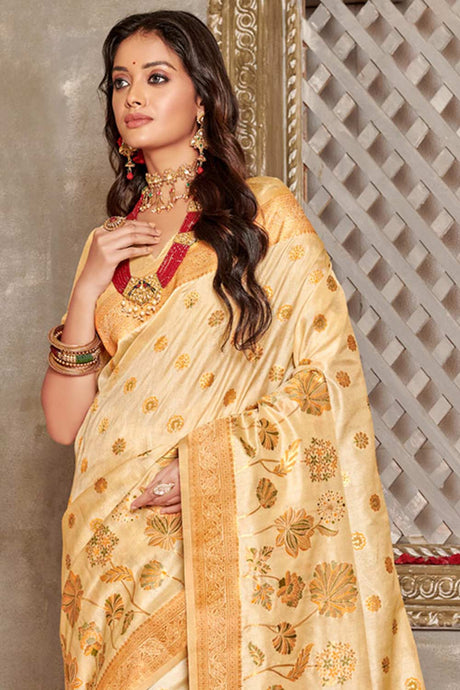 Off-White Banarasi Woven Saree