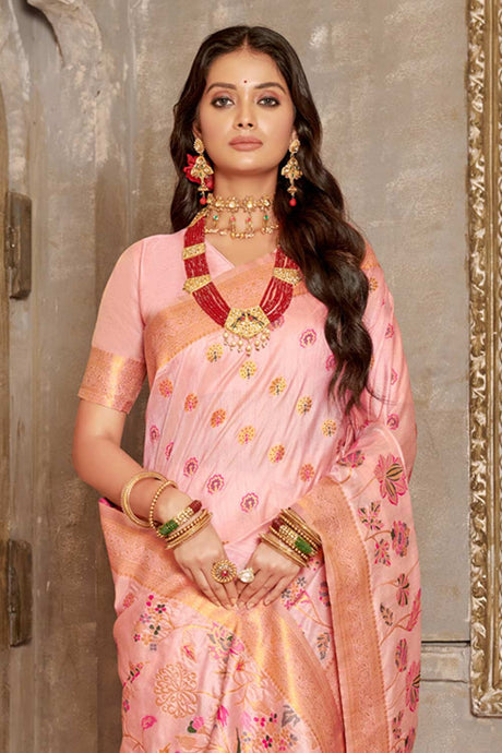 Pink Banarasi Woven Saree