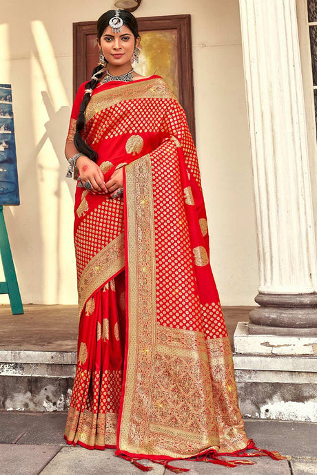 Banarasi Woven Design Saree In Red