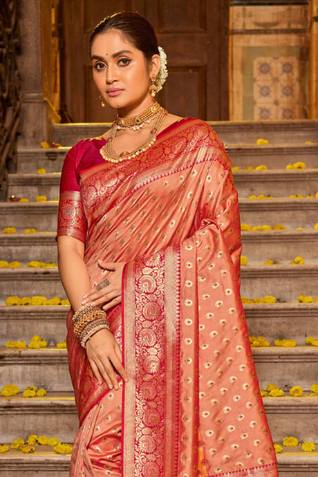 Orange Banarasi Woven Saree