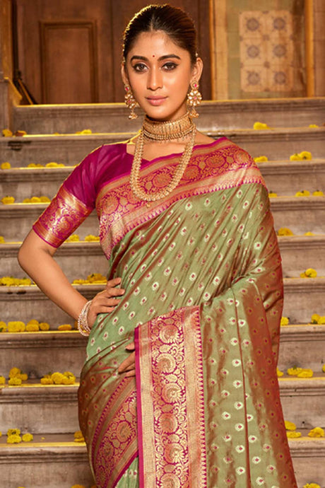 Green Banarasi Woven Saree