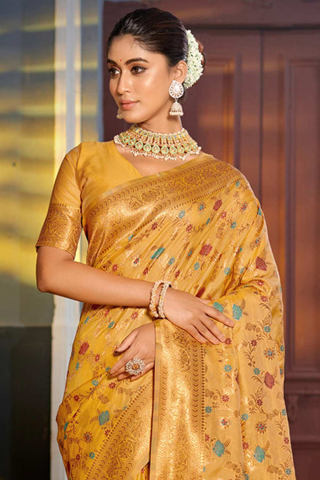 Yellow Banarasi Woven Saree