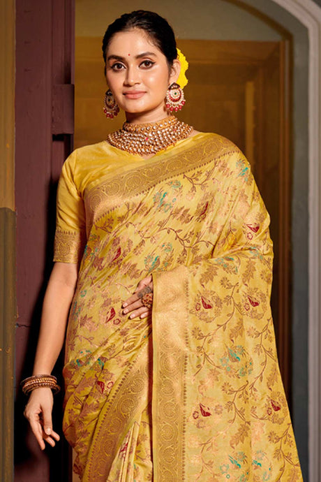 Yellow Banarasi Woven Saree