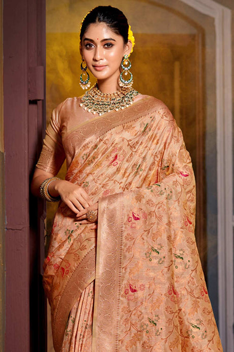 Pink Banarasi Woven Saree