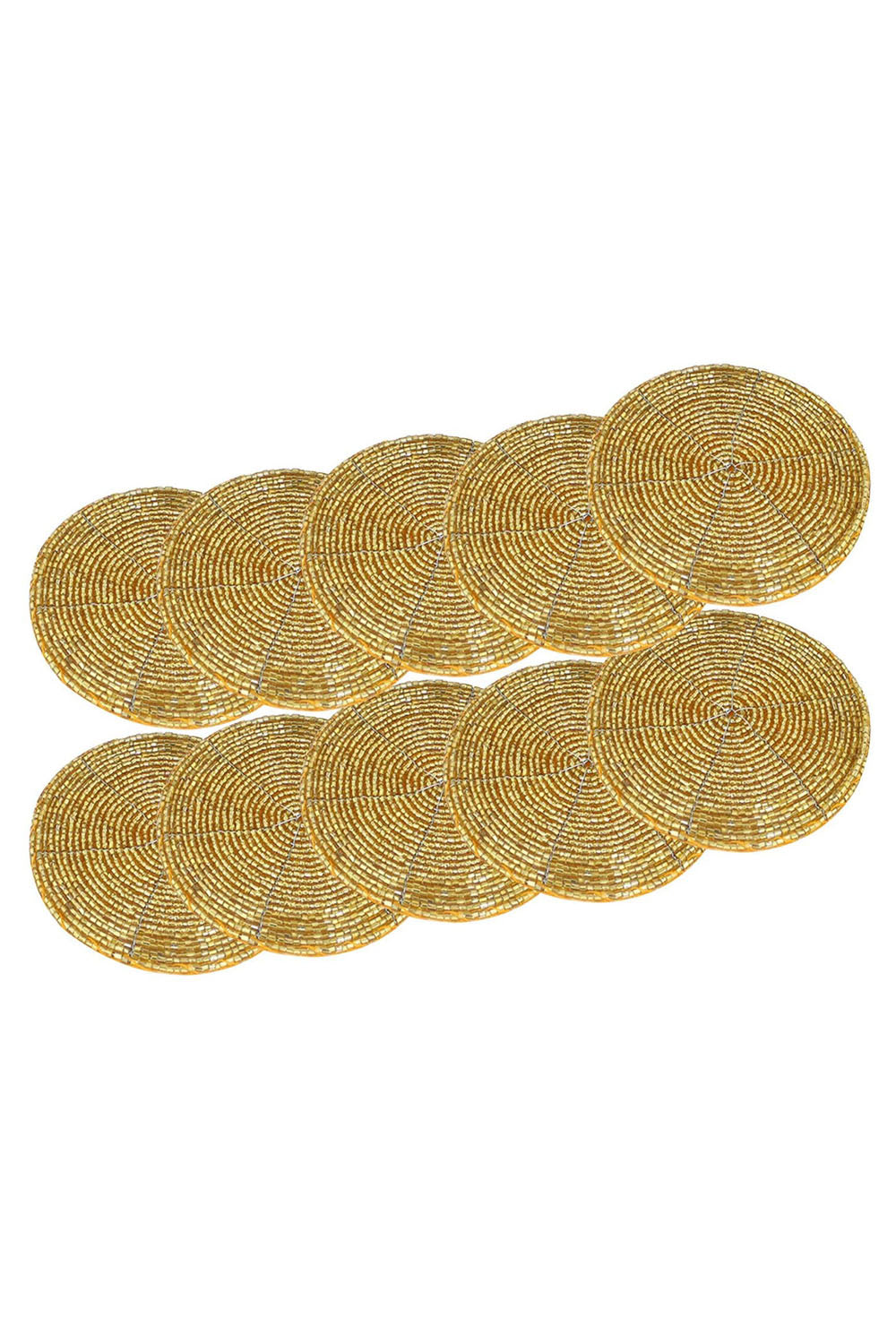 Beads Coaster Golden - Set Of 10