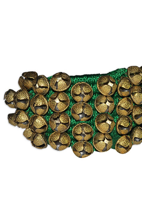 Kathak 4-Line 16 No. Brass Ghungroo On Green Pad (40+40 Bells)