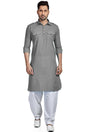 Buy Men's Grey Cotton Solid Pathani Set Online