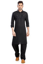 Buy Men's Black Cotton Solid Pathani Set Online