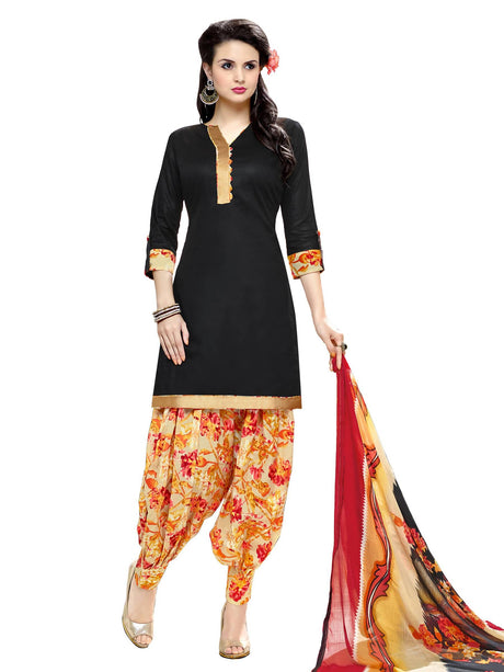 Cotton Lace Suit Set Dress Material In Black