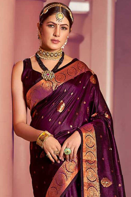 Purple Banarasi Woven Saree